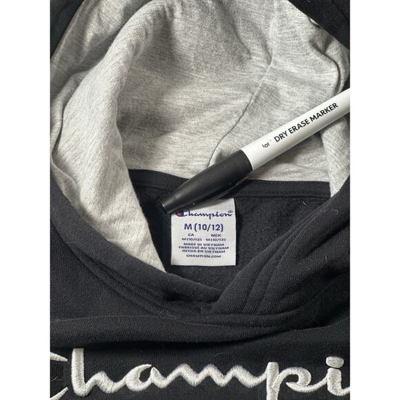 Champion Youth Hoodie Medium (10/12) Black Pullover Fleece Logo Sweatshirt - Picture 4 of 6